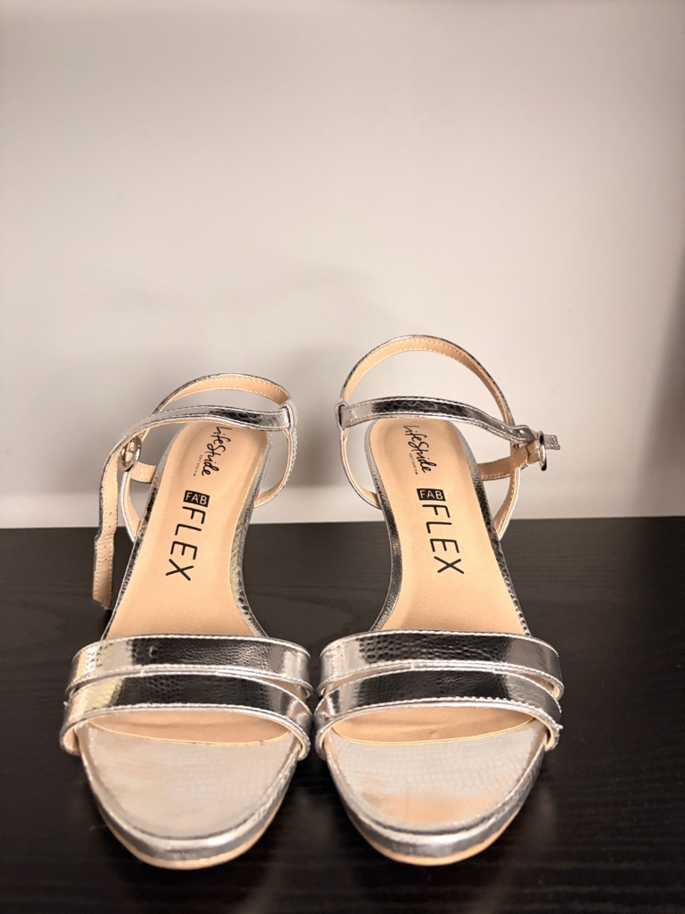 NWOT Life Stride Silver Strappy Heel Sandals